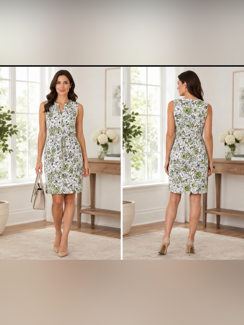 Nina Leonard XL Botanical Floral Shift Dress Career Office Spring Summer EUC‎